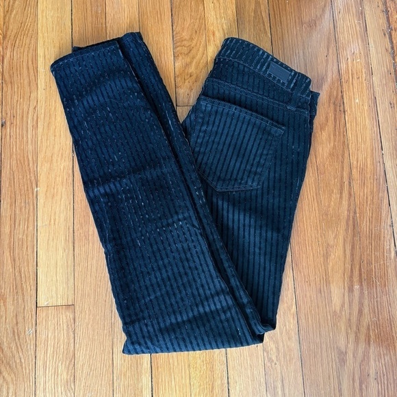 Paige Verdugo Black Velvet Stripe Ultra Skinny Jeans - Picture 1 of 5